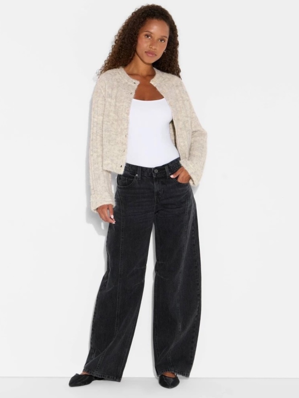 Women's Ribbed Crewneck Cardigan - Wild Fable™ Light Gray M